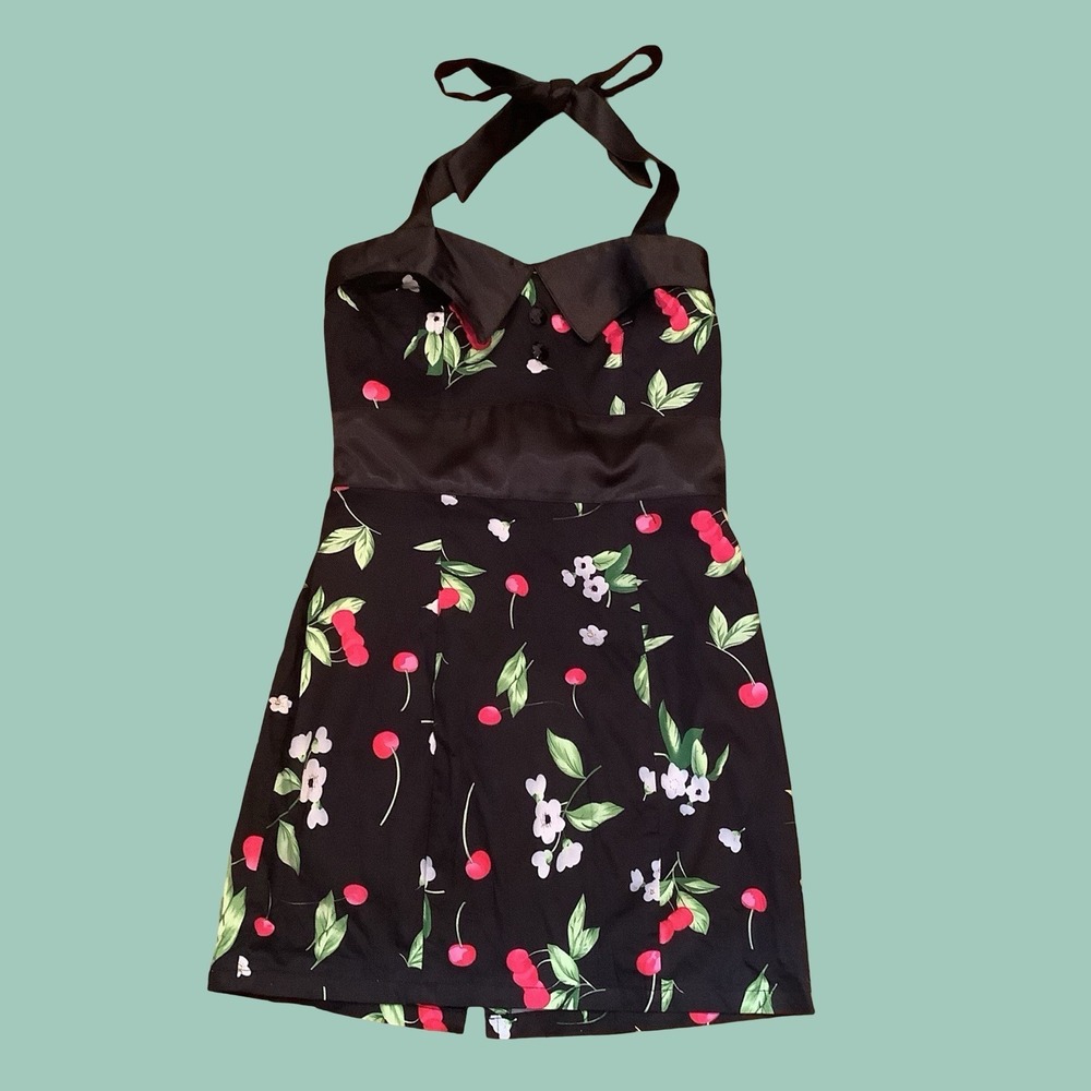 Grace Karin Cherry Print Halter Dress Rockabilly Black Fitted Cute Party Dress 8
